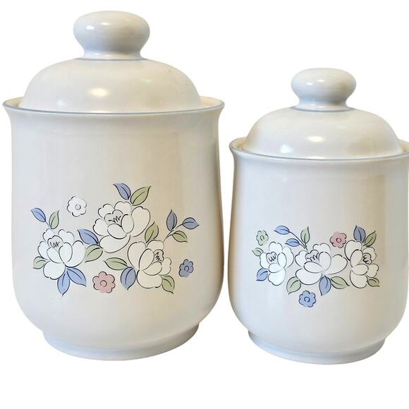 Chantilly Fleur de Lune Japan Stoneware Canister Set of 2 Floral Kitchen Vintage - Picture 1 of 12